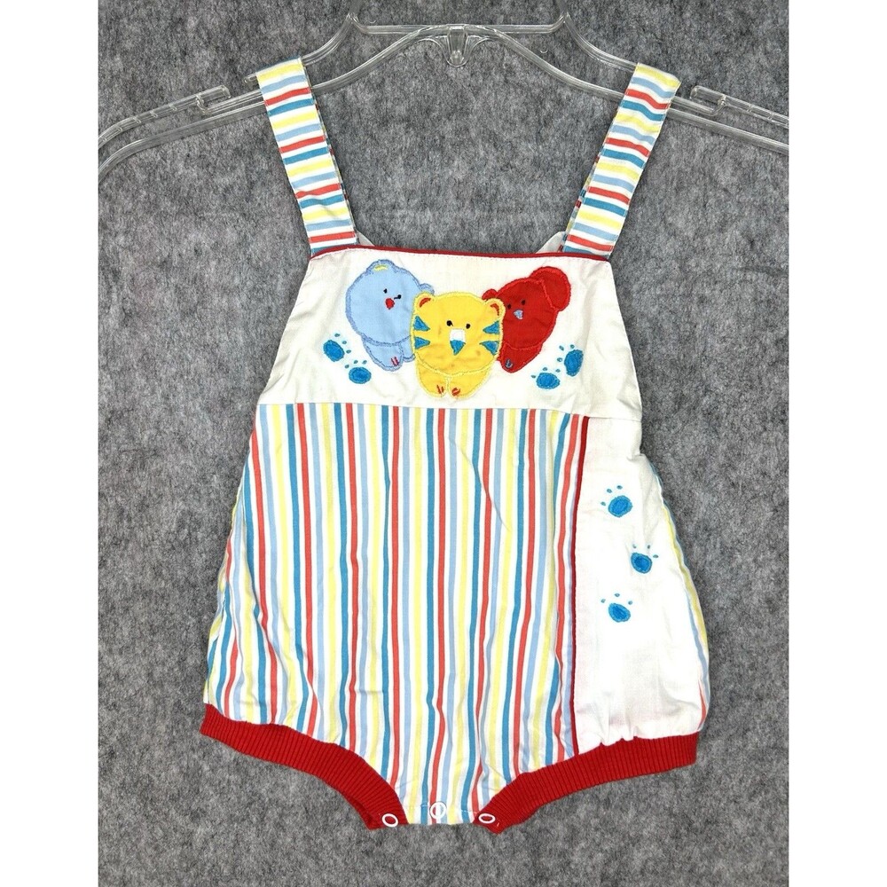 Vintage Hush Puppies Boys Cats Paw Print Striped Romper Size 12 Months